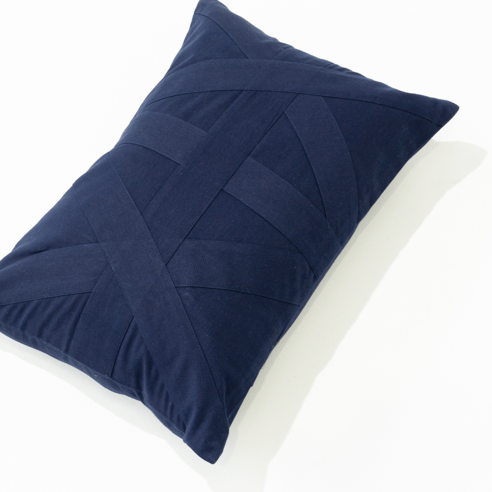 Bandhini Homewear Design Lumber Cushion Cross Patch Navy Lumbar Cushion 35 x 53cm